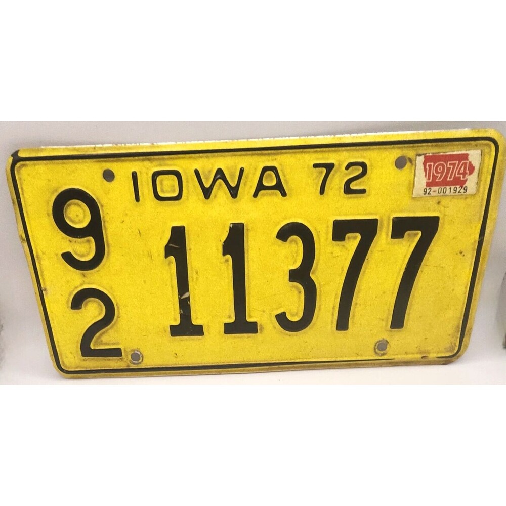1972 Iowa License Plates (black on yellow) 1972 Sticker 74